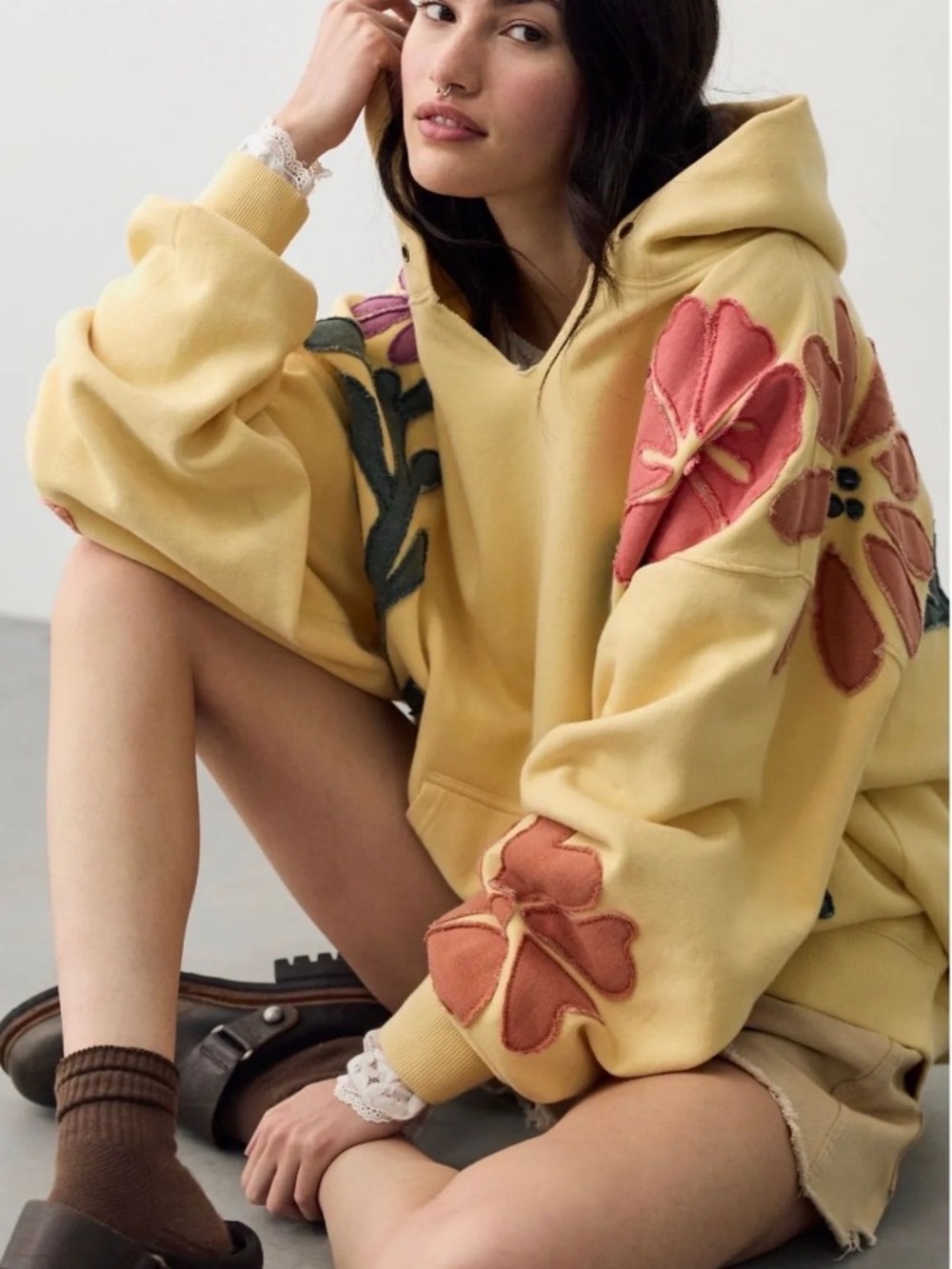 Free People We The Free It’s A Vibe Flowers Hoodie- Sunlight Combo- Size Med-NWT - Picture 3 of 3